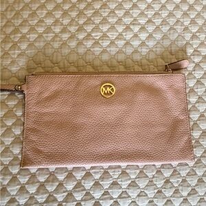 Michael Kors Blush Pink Pebbled Leather Wristlet Clutch with Gold Logo